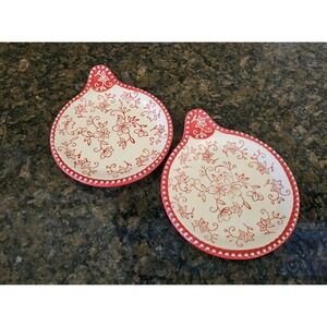 Temptations By Tara Floral Lace Design Red Bakeware Beaded Rim Handle Mini Plate